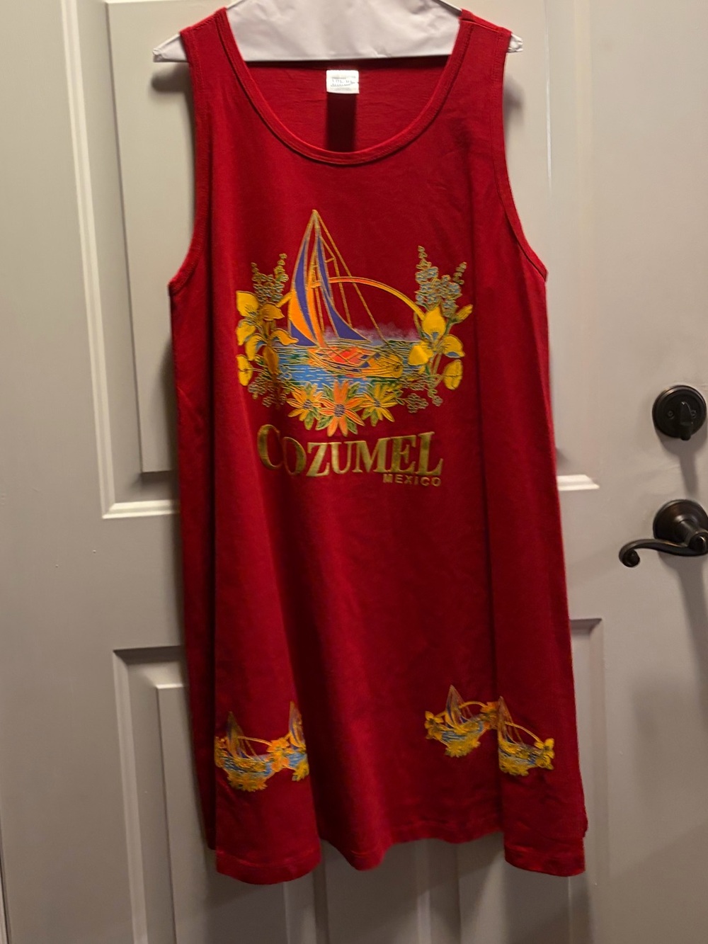 Cozumel Red Tank Dress with Sailboat Print